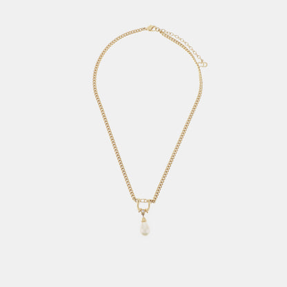 DIOR Gold Alloy Artificial Pearl and Diamond Necklace Length44cm-(SKU)-941361865