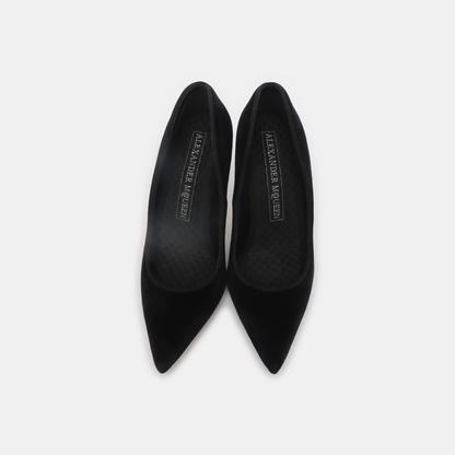 Alexander McQUEEN 37code Summer Black Suede Leather Women's High Heels-(SKU)-13863672