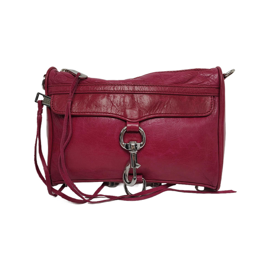REBECCA MINKOFF M.A.C. Plum Red Cowhide Fringe Stud Single Shoulder Bag Crossbody Bag Silver Hardware Removable shoulder strap-(SKU)-943784602