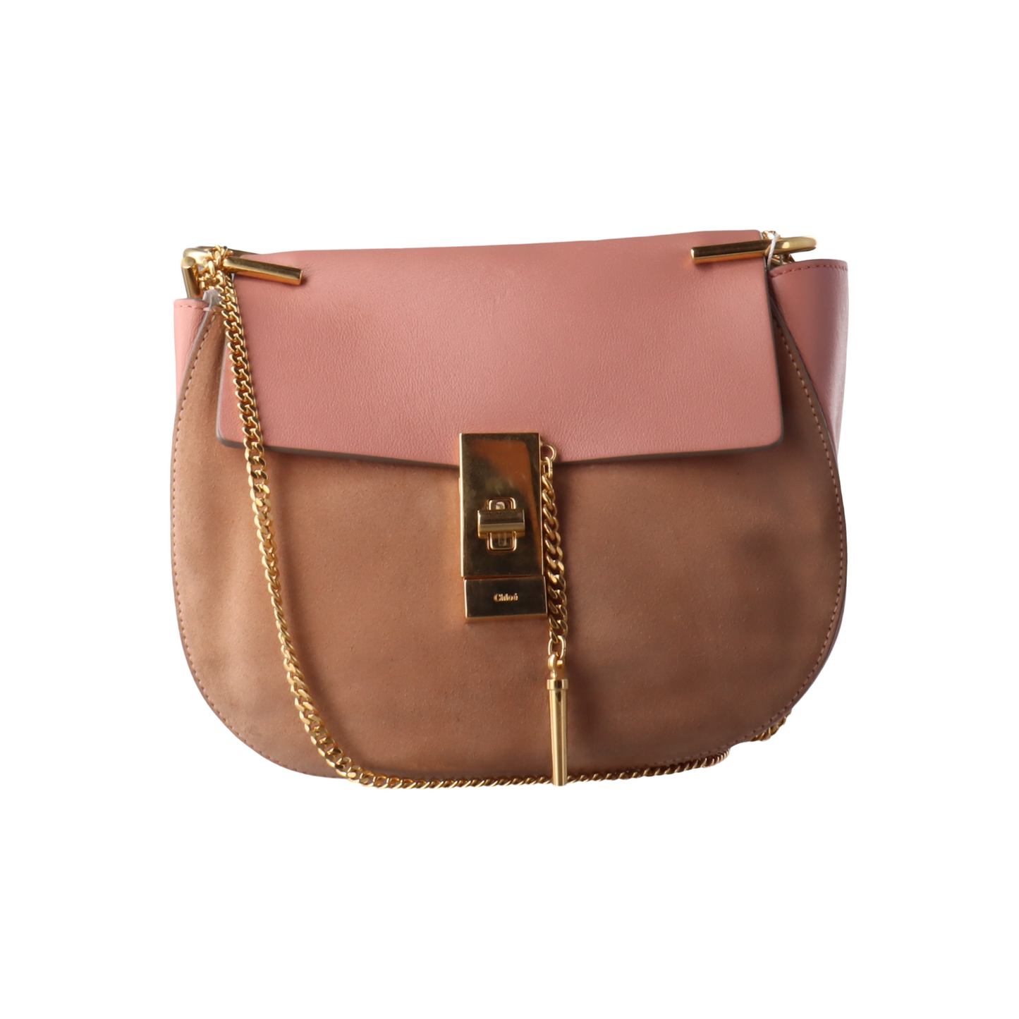 Chloé Drew Medium size Pink Suede Piggy Bank Bag Crossbody Bag Shoulder Bag Golden hardware Removable shoulder strap-(SKU)-13484103