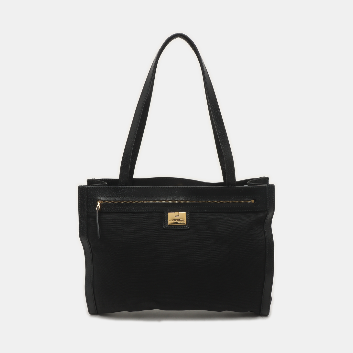 FERRAGAMO Tote bag Black Fabric Single Shoulder Bag Golden hardware-(SKU)-935409677