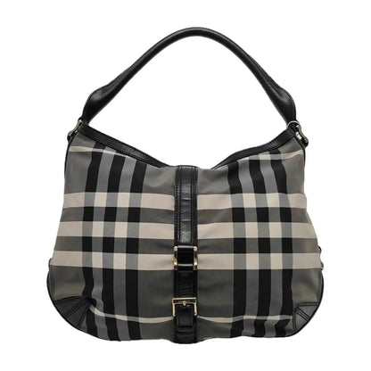 BURBERRY Gray Nylon Battle Horse Plaid Single Shoulder Bag Golden hardware-(SKU)-943189474