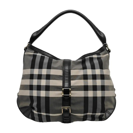 BURBERRY Gray Nylon Battle Horse Plaid Single Shoulder Bag Golden hardware-(SKU)-943189474