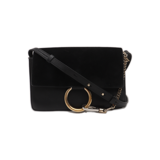 Chloé Faye Small size Black Leather Crossbody Bag Single Shoulder Bag Golden hardware-(SKU)-929268021