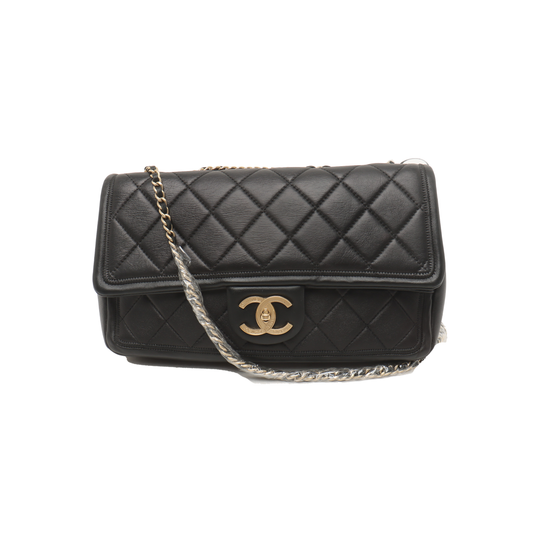 CHANEL GRAPHIC Medium Black Leather Quilted Shoulder Bag with Removable Strap-(SKU)-933903189