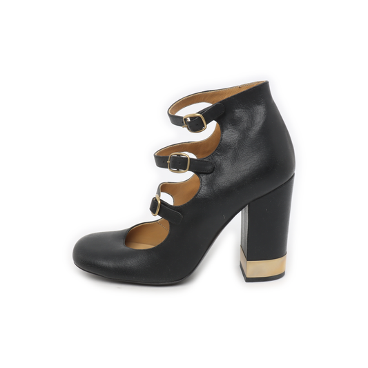 Chloé 38code Autumn and Spring Black Leather Women's High Heels-(SKU)-928396042