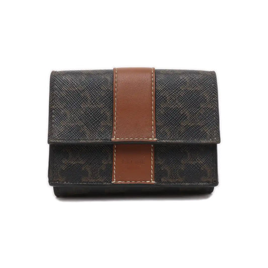 CELINE Brown Coated Canvas Triumph Wallet Golden hardware-(SKU)-939788660