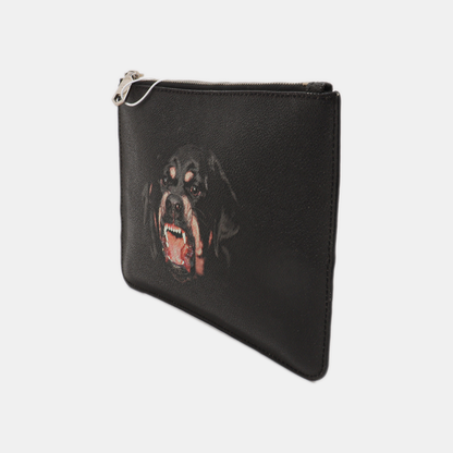 GIVENCHY Black Leather Printed Embossed Clutch Silver Hardware-(SKU)-14453406