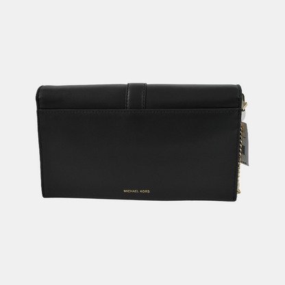 MICHAEL KORS Black Leather Embellished Shoulder Bag Crossbody Golden hardware Removable shoulder strap-(SKU)-942807098