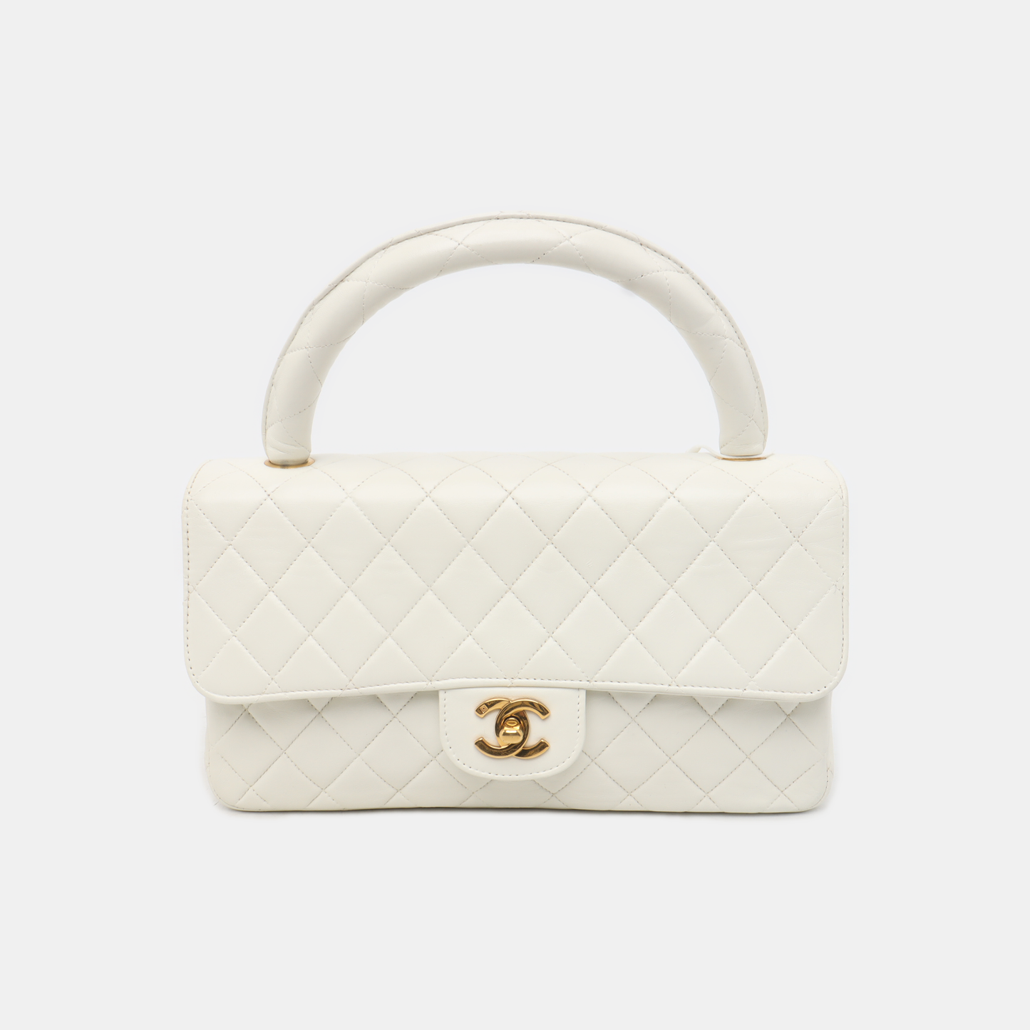 CHANEL KELLY PARENT White Calfskin Quilted Handbag with Gold Hardware, Vintage-(SKU)-931087336