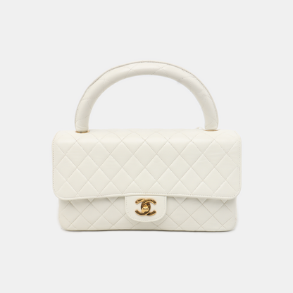 CHANEL KELLY PARENT White Calfskin Quilted Handbag with Gold Hardware, Vintage-(SKU)-931087336