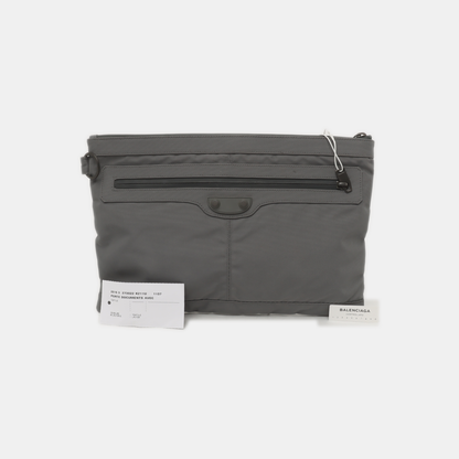 BALENCIAGA Classic City Gray Canvas Studs Clutch Silver Hardware-(SKU)-935826835