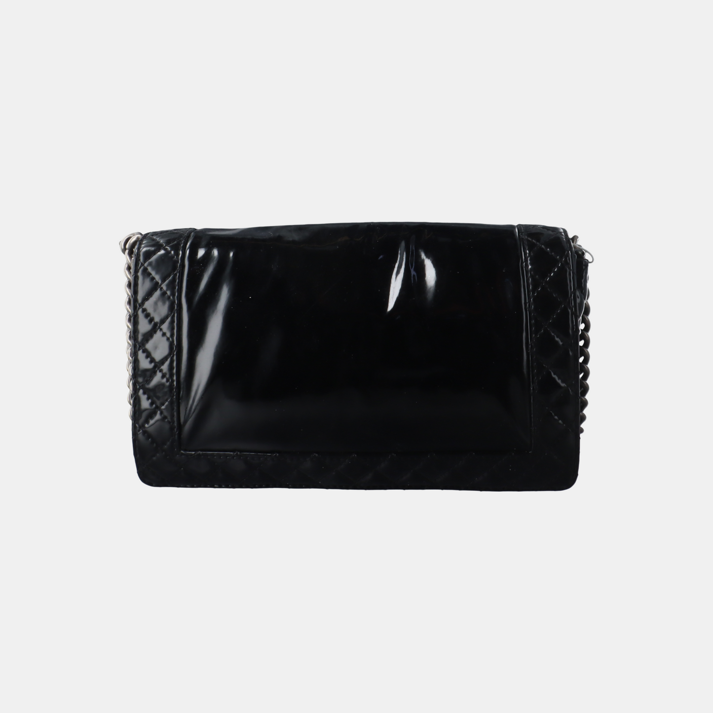 CHANEL BOY CHANEL Large Black Patent Leather Quilted Diagonal Shoulder Bag with Detachable Strap-(SKU)-14067527
