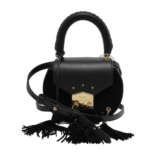 SALAR Black Suede Fringe Single Shoulder Bag Handbag Golden hardware Removable shoulder strap-(SKU)-944442053