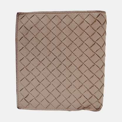 BOTTEGA VENETA Beige Calfskin Woven Wallet Silver Hardware-(SKU)-945922858