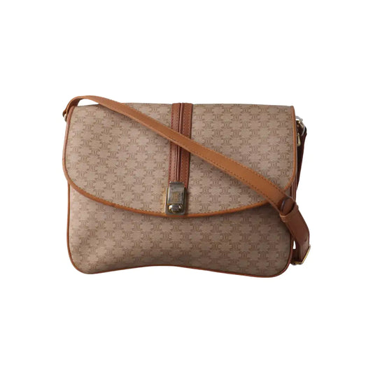 CELINE TABOU Beige coated canvas triumph gate single shoulder bag crossbody bag Golden hardware-(SKU)-14368008