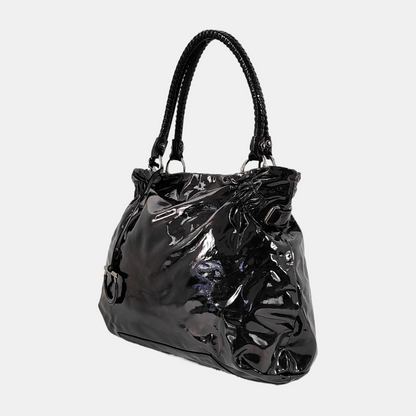 FERRAGAMO Marissa Black Patent Leather Tote Bag Silver Hardware-(SKU)-944545023