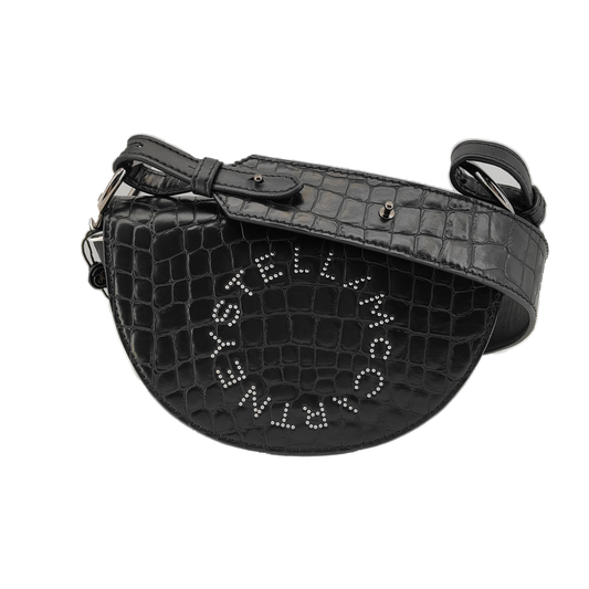 STELLA McCARTNEY Black Leather Texture Inlaid Single Shoulder Bag Silver Hardware Removable shoulder strap-(SKU)-940252437