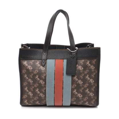 COACH FIELD Brown Coated Canvas Printed Carriage Single Shoulder Bag Crossbody Handbag Black hardware Pouch detachable shoulder strap-(SKU)-14243467