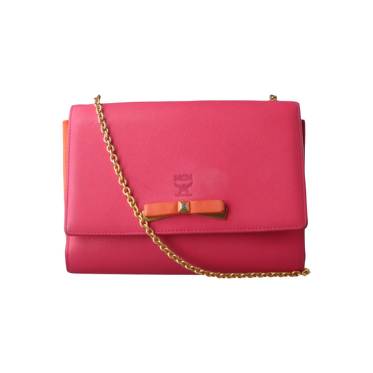 MCM Fuchsia Leather Crossbody Shoulder Bag Handbag Golden hardware Removable shoulder strap-(SKU)-14092274