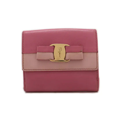 FERRAGAMO Vara Pink Leather Embossed Wallet Golden hardware-(SKU)-930486413