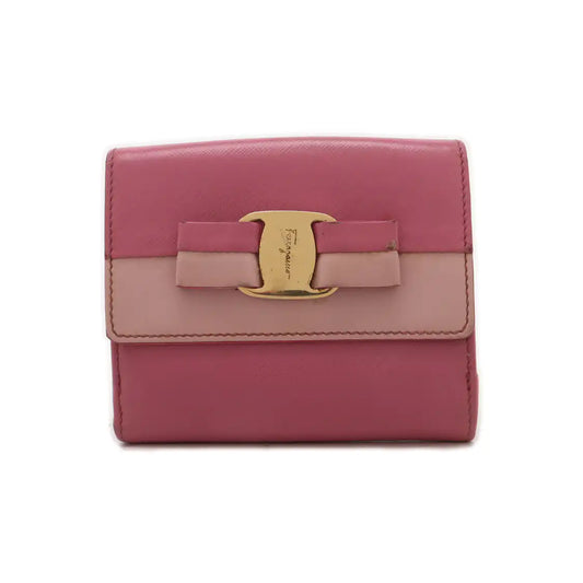 FERRAGAMO Vara Pink Leather Embossed Wallet Golden hardware-(SKU)-930486413