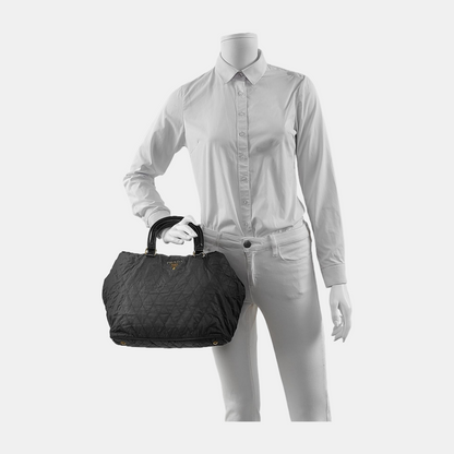 PRADA Gaufre Black Nylon Quilted Handbag Golden hardware-(SKU)-942136893