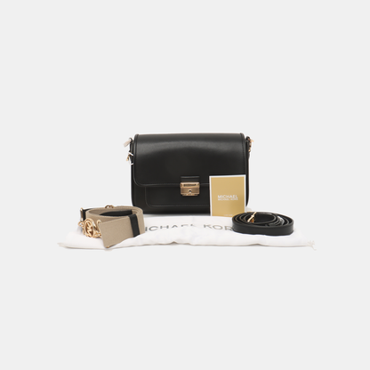 MICHAEL KORS Bradshaw Medium size Black Leather Crossbody Bag Single Shoulder Bag Golden hardware shoulder straps-(SKU)-938489544