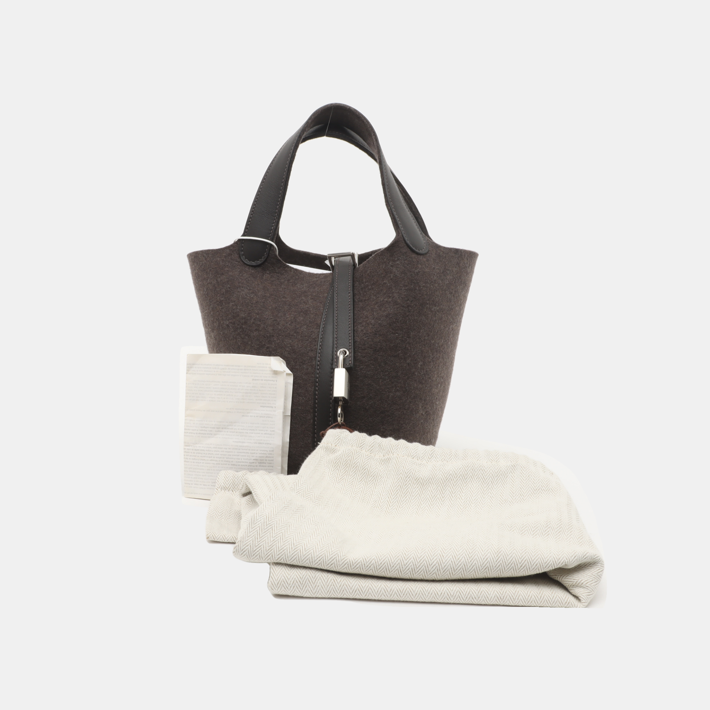 HERMÈS Picotin Lock 18 Taupe Grey Felt Tote Bag with Silver Hardware-(SKU)-934996472