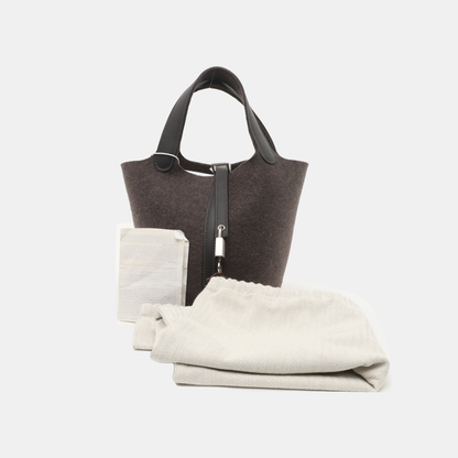 HERMÈS Picotin Lock 18 Taupe Grey Felt Tote Bag with Silver Hardware-(SKU)-934996472