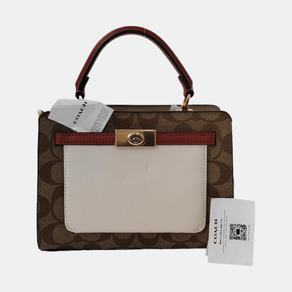 COACH Khaki Coated Canvas Old Flower Tote Bag Golden hardware-(SKU)-942930145