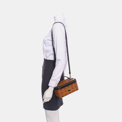 MCM ROCKSTAR mini Cognac Coated Canvas Monogrammed Single Shoulder Bag Tote Bag Crossbody Bag Golden hardware Removable shoulder strap-(SKU)-939759893