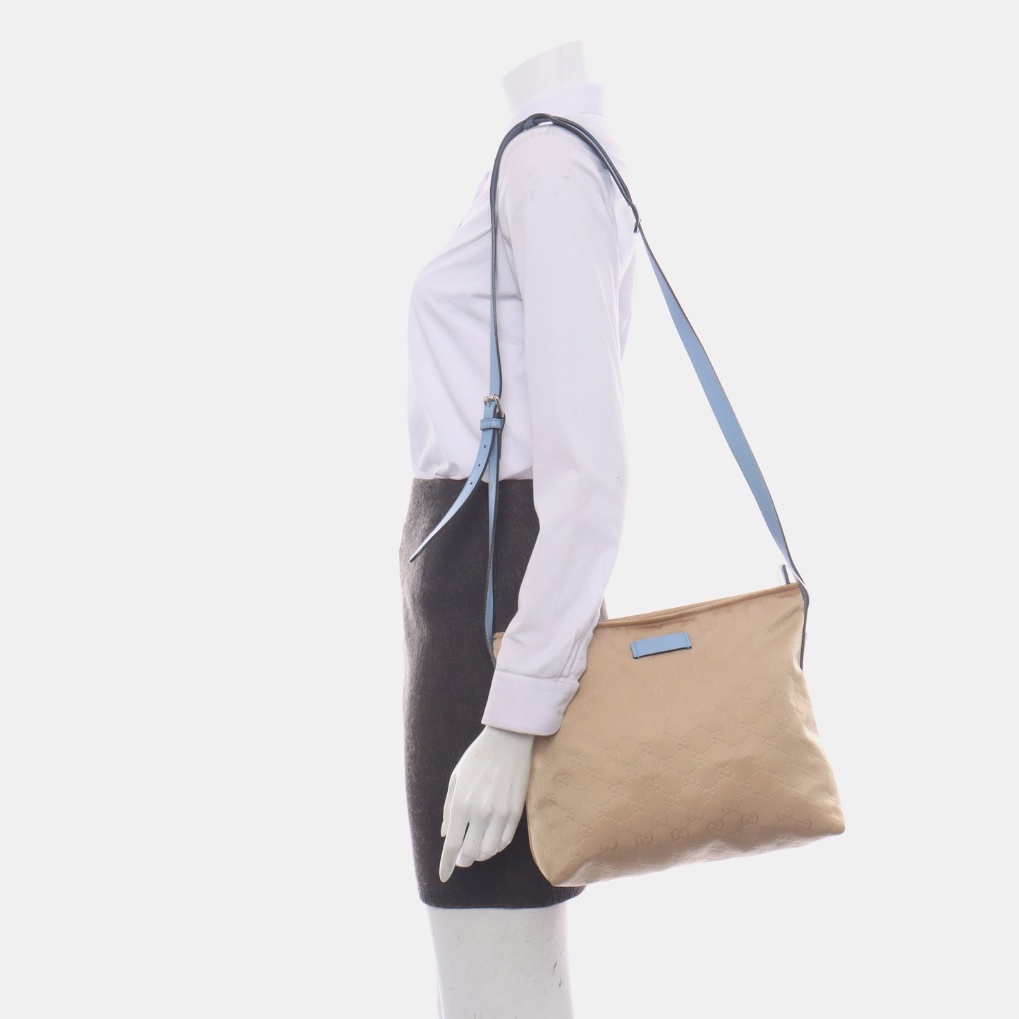 GUCCI Khaki Nylon Monogram Single Shoulder Bag Crossbody Silver Hardware-(SKU)-13943470