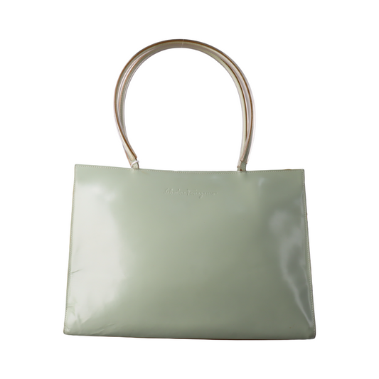 FERRAGAMO Tote bag Light Green Cowhide Single Shoulder Bag Tote Bag Silver Hardware-(SKU)-930402799
