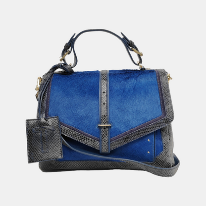 TORY BURCH 797 Blue cowhide snake-pattern crossbody bag/shoulder bag/handbag Golden hardware shoulder straps-(SKU)-942640908