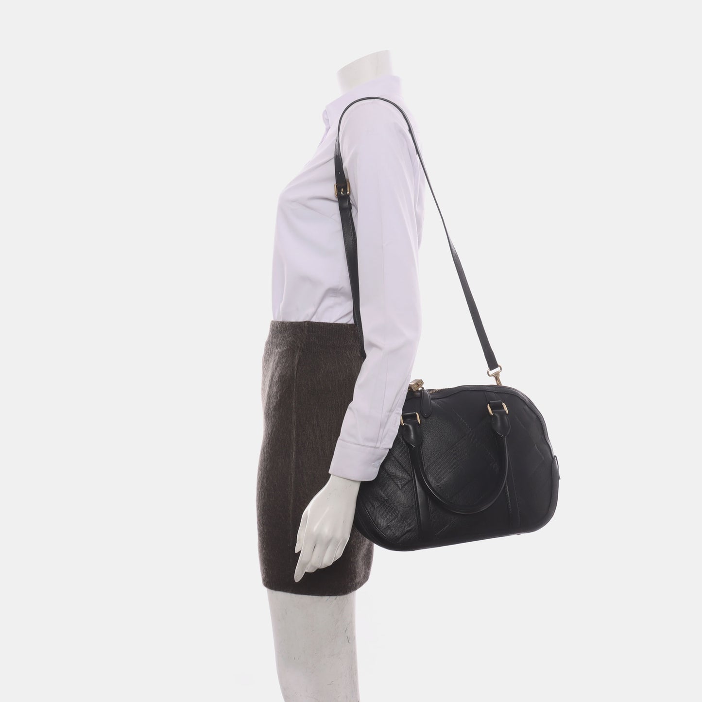 BURBERRY Tote bag Black Cowhide Embossed Single Shoulder Handbag Tote Bag Crossbody Bag Golden hardware Removable shoulder strap-(SKU)-14450075