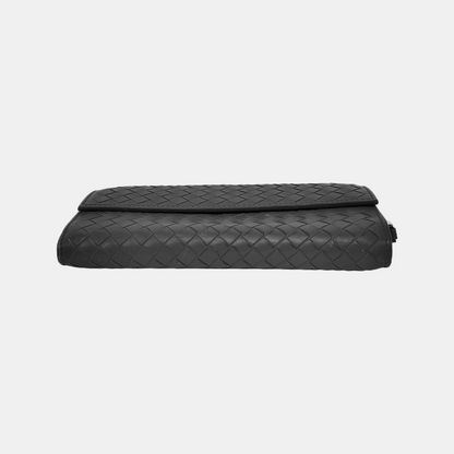 BOTTEGA VENETA Grey Cowhide Braided Wallet Black hardware-(SKU)-944011992