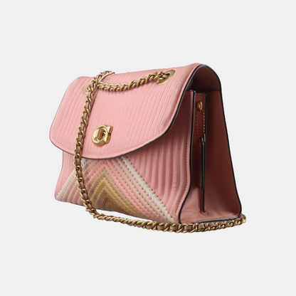 COACH PARKER 26 Pink Leather Stud Quilted Crossbody Shoulder Bag Golden hardware-(SKU)-929655469