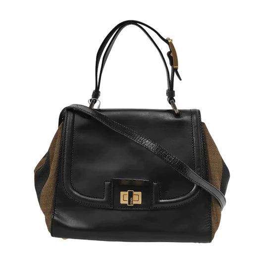 FENDI Silvana Black Leather Single Shoulder Bag Crossbody Bag Handbag Golden Silver Hardware Removable shoulder strap-(SKU)-946084214