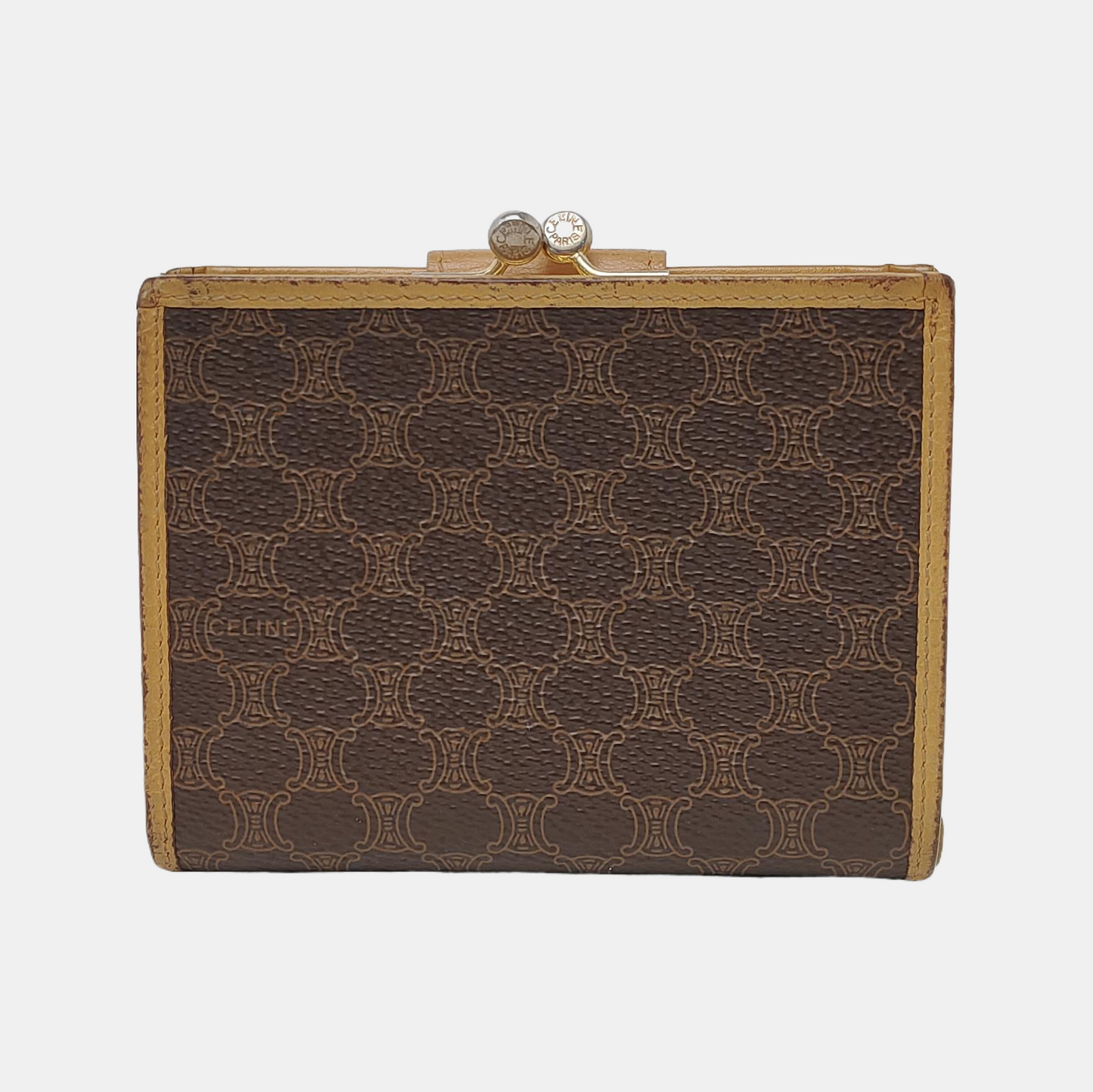 CELINE Dark Brown Coated Canvas Triumph Wallet Golden hardware-(SKU)-942990685