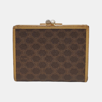 CELINE Dark Brown Coated Canvas Triumph Wallet Golden hardware-(SKU)-942990685