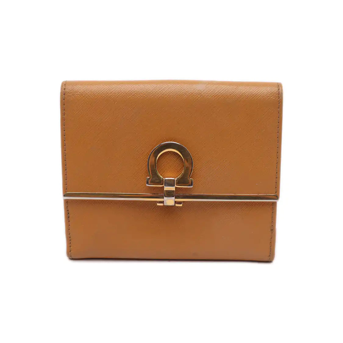 FERRAGAMO Gancio Brown Leather Embossed Wallet Golden hardware-(SKU)-13699492