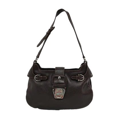 FERRAGAMO Deep brown cowhide single shoulder bag Silver Hardware-(SKU)-944080501