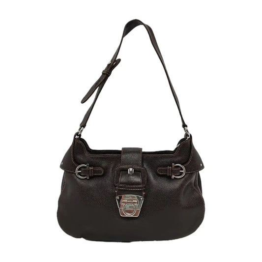 FERRAGAMO Deep brown cowhide single shoulder bag Silver Hardware-(SKU)-944080501