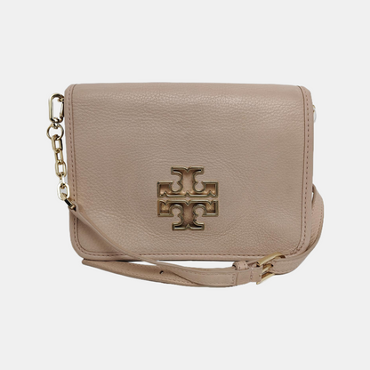 TORY BURCH Britten Light Pink Leather Crossbody Bag Single Shoulder Bag Silver Hardware Removable shoulder strap-(SKU)-942795681