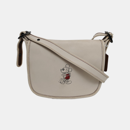 COACH SADDLE 23 Beige Leather Print Crossbody, Single Shoulder Bag Ruthenium color hardware Removable shoulder strap-(SKU)-944545101