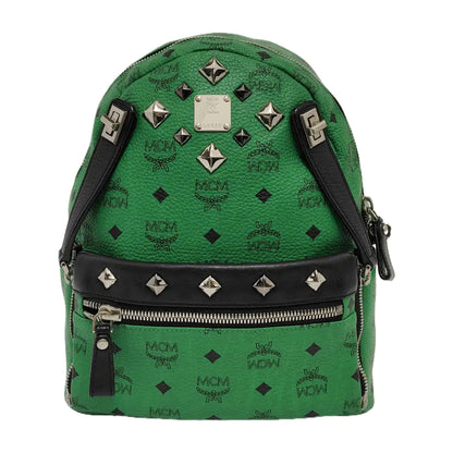 MCM STARK  Small size Green Coated Canvas Monogram Studs Backpack Handbag Silver Hardware Sub-bag-(SKU)-940018584