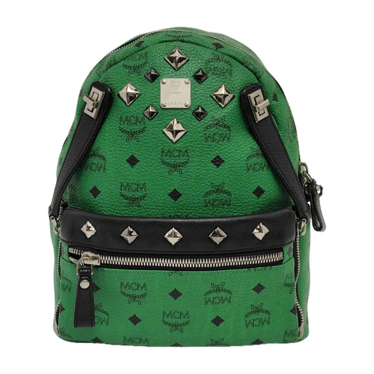 MCM STARK  Small size Green Coated Canvas Monogram Studs Backpack Handbag Silver Hardware Sub-bag-(SKU)-940018584