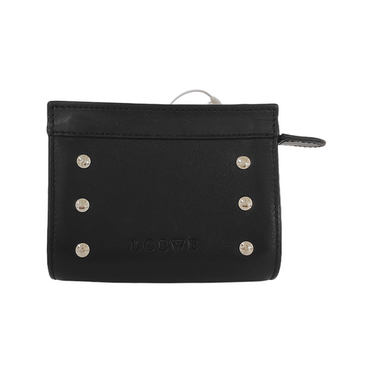 LOEWE Black Leather Studs Wallet Silver Hardware-(SKU)-943658143