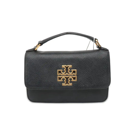 TORY BURCH Britten Black leather crossbody shoulder tote Golden hardware Removable shoulder strap-(SKU)-933116163